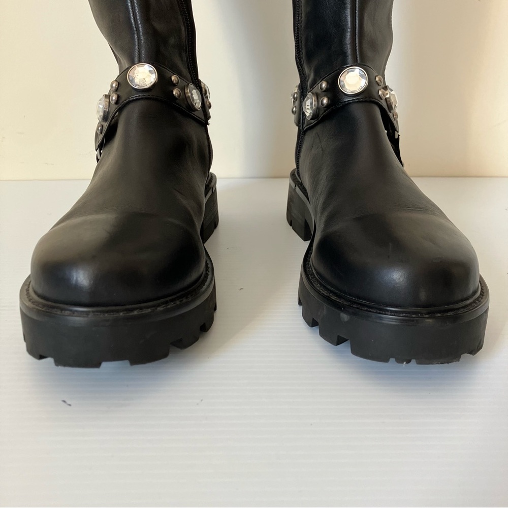 Karl Lagerfeld Paris Milla Rhinestone Embellished Tall Leather Riding Boots 9.5 - Picture 5 of 12